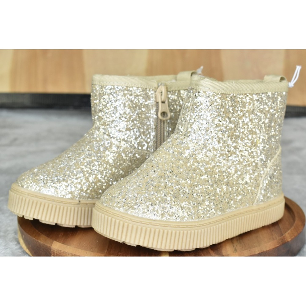 Cat & Jack Arlo Girl Bootie Size 6 Gold Glitter Ankle Bootie Round Toe Zipper